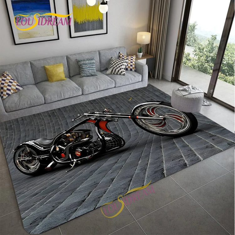 Retro Motorcycle Area Rug Carpet Moto Fans Non-slip Large Door Step Mat Bathmat for Living Room Bedroom Entrance Home Decoration