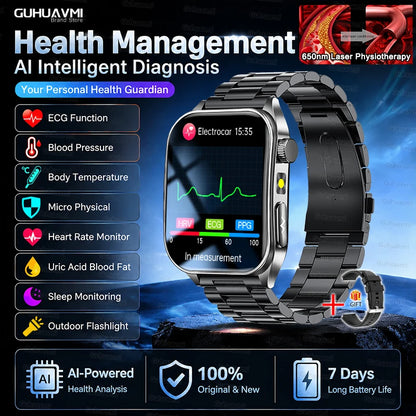 2026 New Non-Invasive Laser Treatment Three High Smart Watch Man ECG Heart Test Blood Fat Uric Acid Smart Watch For Android IOS