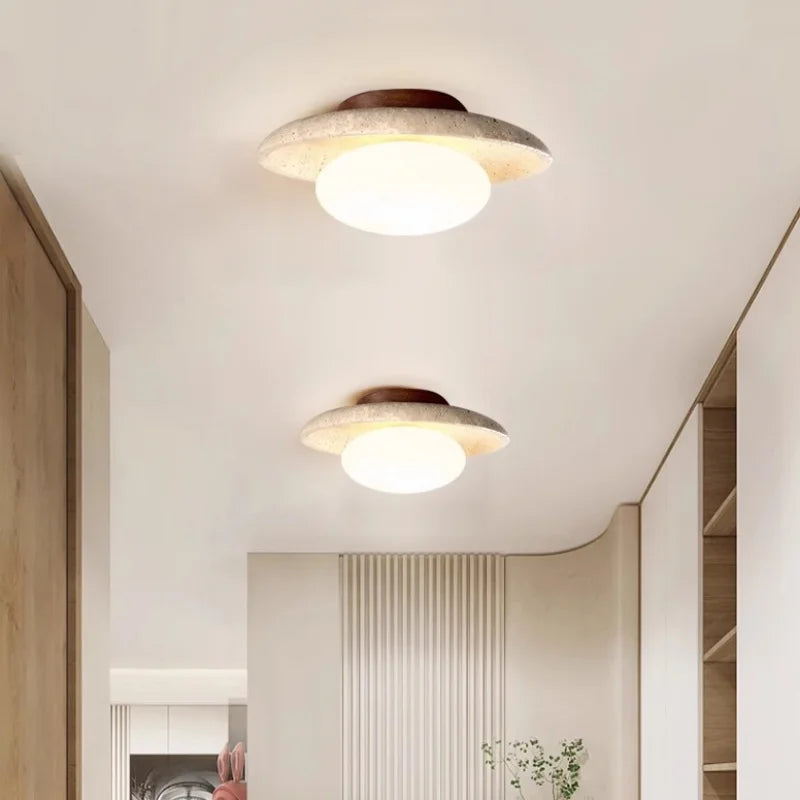 IWHD Japan Wabi Sabi LED Ceiling Lights Bedroom Bathroom Corridor Home Lighting Yellow travertine Ceiling Lamp Lampy Sufitowe