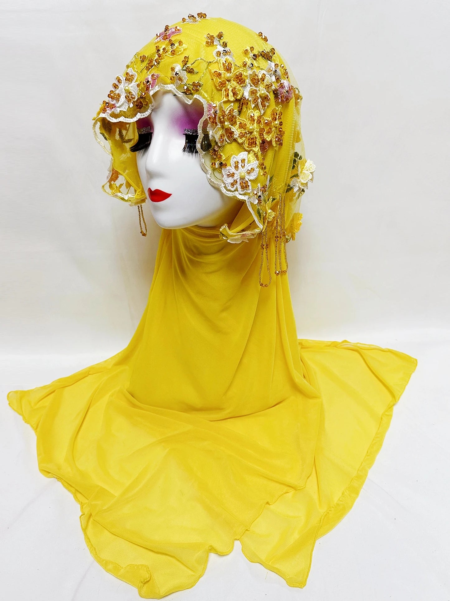 Hot Selling Luxury Design Handmade Beads Muslim Women Shawl Islamic Headtie Saudi Arabia Hijab Prayer Headwear for Women