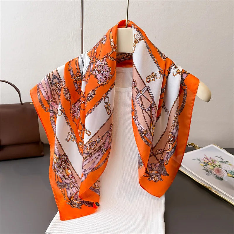 70*70cm Zebra Stripes Print Head Scarf for Women Silk Square Scarves Foulard Bandana Fashion Decorate Hijab Female Neckerchief