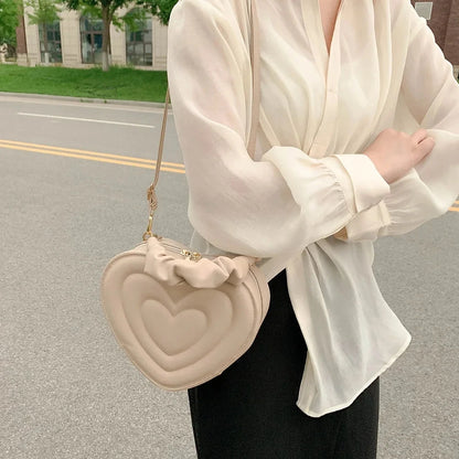 1Pcs Fashion Love Heart Shape Shoulder Bag Small Handbags Designer Crossbody Bags For Women Solid Pu Leather Top Handle Bag