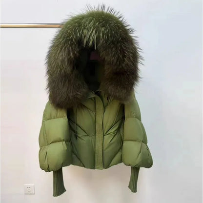 New Wool-neck Hooded Down Jacket Winter Thickened Warmth Loose Duck Down Coat Fashionable Simple Commuting Warm Women's Clothing