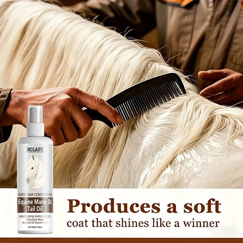 Horse Care Oil - Instant Detangler & Smoothing Mane Conditioner, Plant-Based Horsehair Oil for All Breeds and Foals, Shining Detangling Spray, Suitable for Braiding, Bun Making, Performances, and Daily Grooming