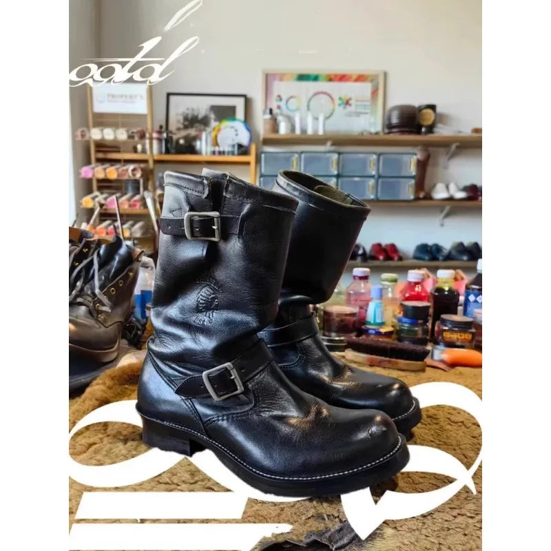 Motorcycle Boots Men's Black Knight Shoes Black Leather Belt Buckles Chelsea Boots Trendy Luxury Handmade Men's Shoes