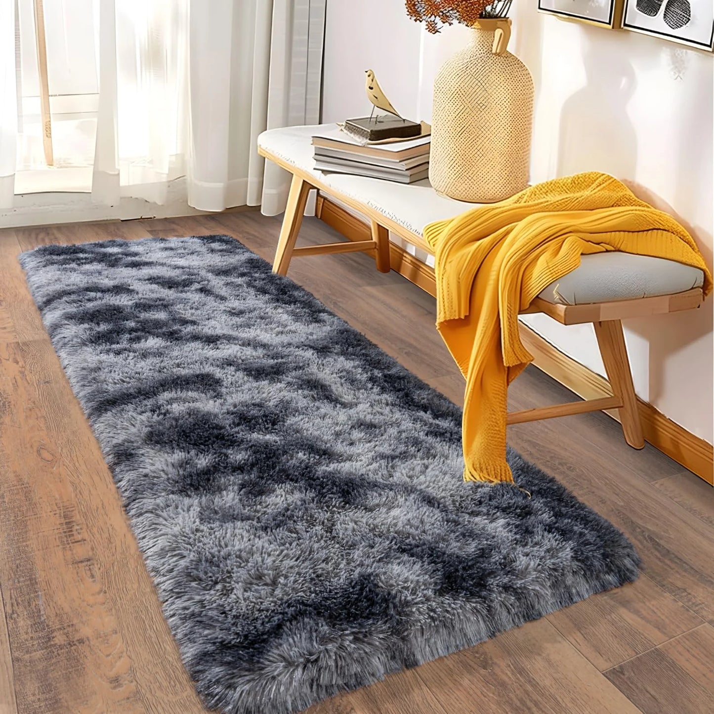 VIKAMA Ultra-Soft Running Rug Bedroom & Hallway Anti-Slip Mat Fluffy Plush Bedside Dormitory Carpet Home Decor