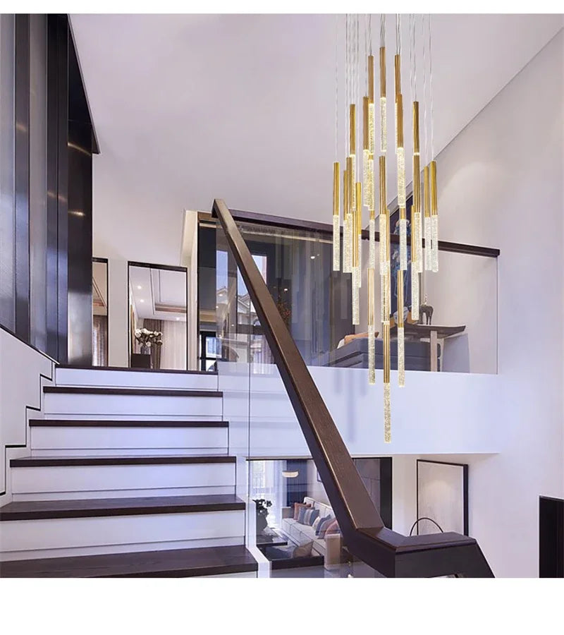 Nordic Minimalist Indoor Pendant Light Fixture Modern Ceiling Crystal Led Chandelier Long Hanging Lamp for Staircase Living Room