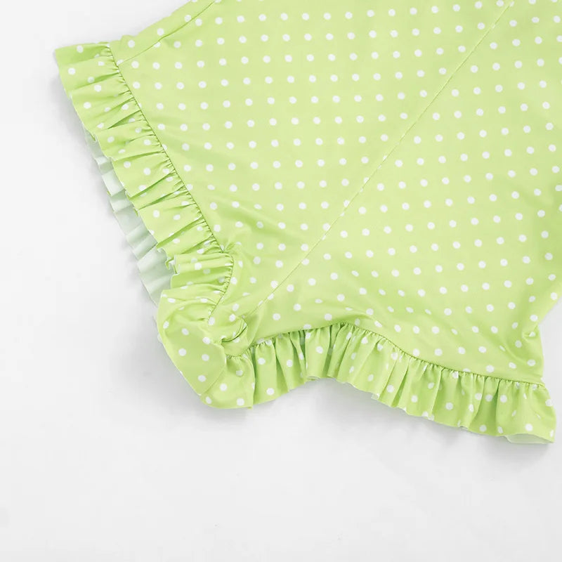Polka Dot Print Playsuits Women Summer Bandage Halter Ruched Outfits Slim Backless Sleeveless V Neck Rompers Vacation Beach Gift