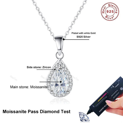 NeeTim 1ct Pear Cut Moissanite Necklace for Women 925 Sterling Silver Wedding Waterdrop Sparkling Neck Chain Women's Pendant