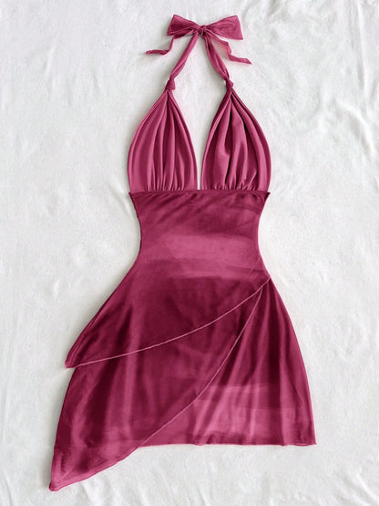 2025 Fashion Design sense Chiffon sleeveless sexy tight deep V short sexy pure backless dress