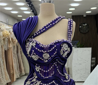 Sparkly Crystals Purple Prom Dress Sleeveless Lace Bead Wedding Guest Dress 2026 vestidos de fiesta elegantes oficial Customized