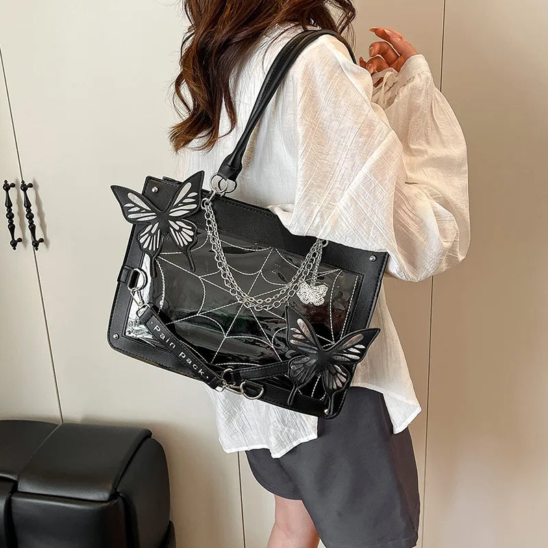 Sweet Y2k Lolita Butterfly Chain Shoulder Bags Trendy Gothic Harajuku Ita Bag Japanese Chic Women Transparent Handbags Crossbody