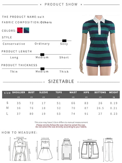 Weird Puss Striped Print 2-Piece Set Women Lapel Single-Breasted Patchwork t-Shirt+Simple Mini Short Sporty Style Streetwear