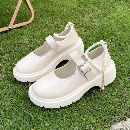 Women's Luxury Beaded Mary Jane Leather Shoes Spring/Autumn Fashion Comfortable Elegant Flat Black Walking Shoes Zapatos Mujer