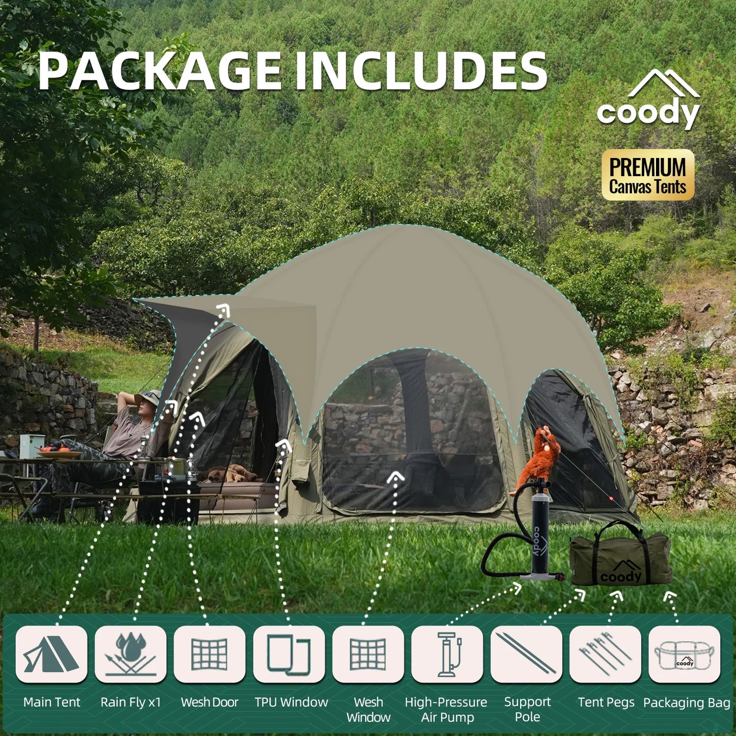 Dome Air Tent-Army Green Dome Tent Venue Camping Canopy Tent Classic Family Geodesic Outdoor Dome House Inflatable Tent
