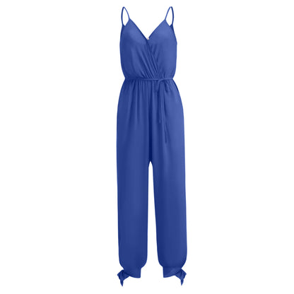 Spring and Summer Women's New Camisole Jumpsuit Cross-Border Printed Sexy Backless Lace Up V-Neck