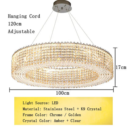 Champagne Crystal Waterfall Bead Modern Ceiling Lights LED Lamps Lighting Fixture for Living Room Lustres Home Decor Lampara