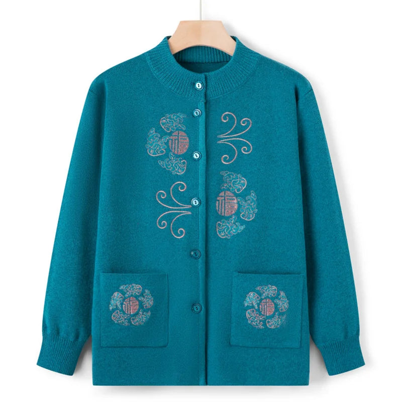 Women Winter Coats Vintage Printed Knitted Cardigan Sweater Female Jacket Spring Autumn Outerwears Top Wool Knitwear Coat