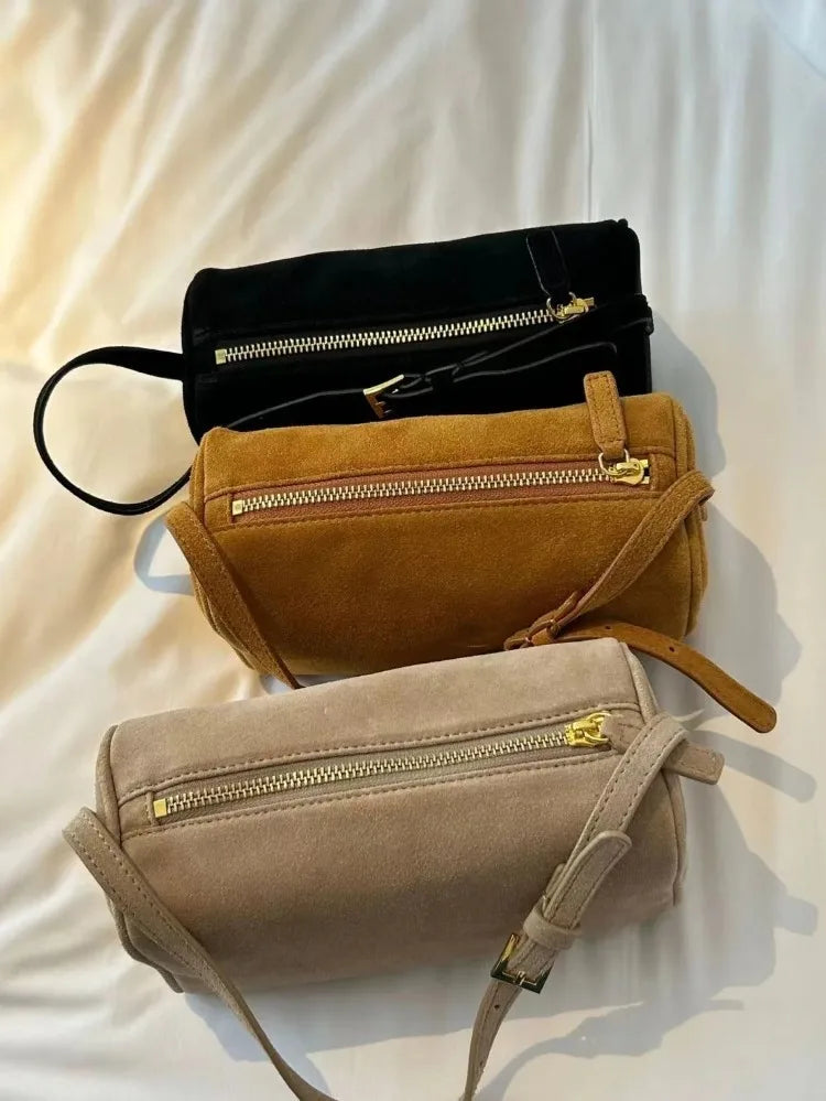 2025 New Luxury 90s Pen Holder Bag Genuine Soft Cowhide & Suede Mini Crossbody Bag Hand-Carry Vintage Shoulder Purse for Women