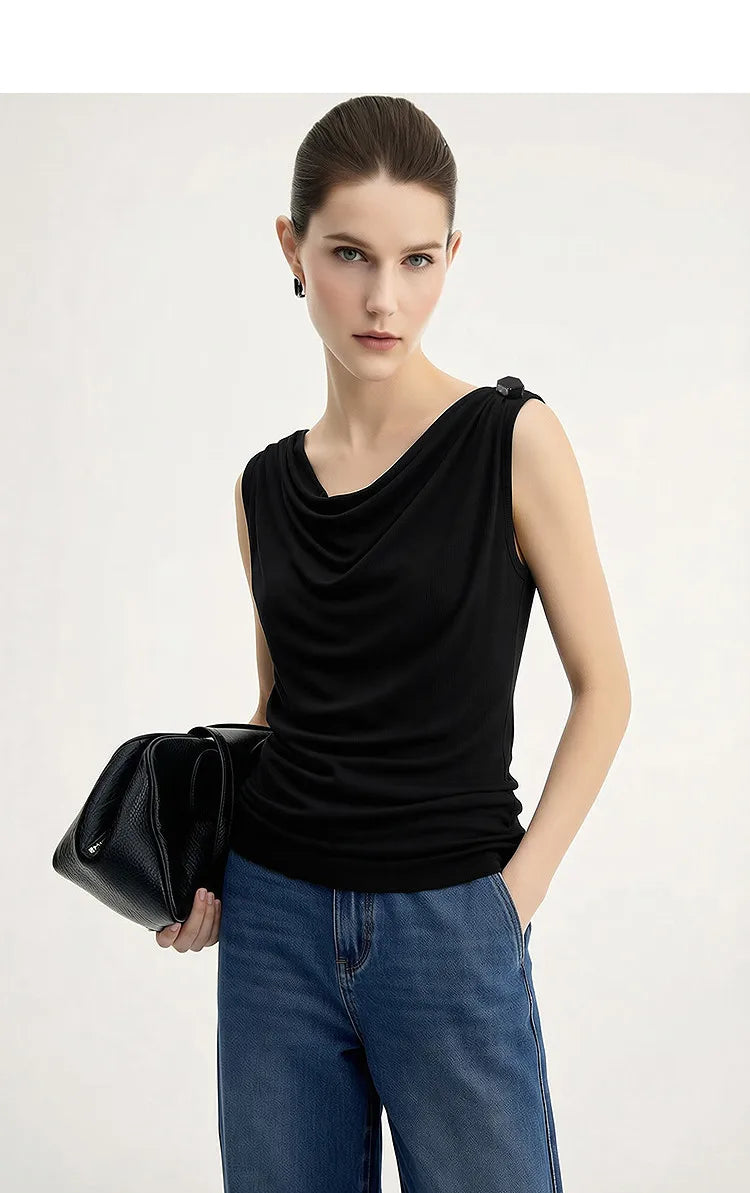 Amii Cowl Neck Women's Tank Top 2026 Summer New Stretch Knit Sleeveless Camisole Loose Casual Holiday Vest For Women 12622062