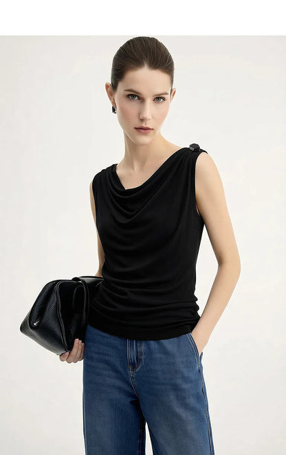 Amii Cowl Neck Women's Tank Top 2026 Summer New Stretch Knit Sleeveless Camisole Loose Casual Holiday Vest For Women 12622062