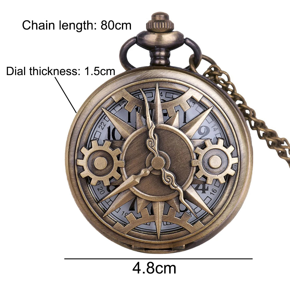 Exquisite Retro Bronze Steampunk Hollow Gear Design Quartz Pocket Watch with Necklace Chain Leisure Pendant Gift Men's Clock