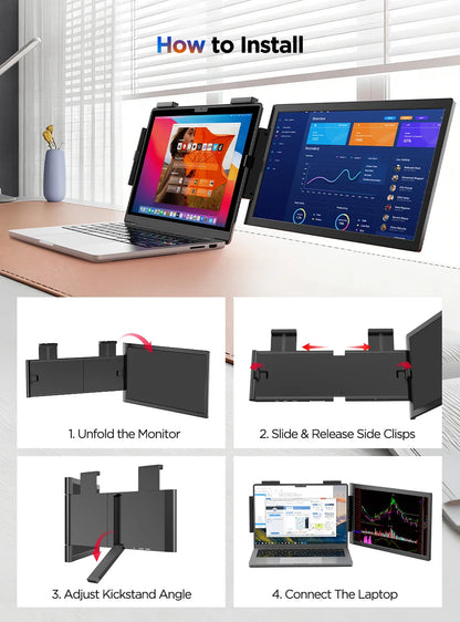 UPERFECT Laptop Screen Extender 14" FHD 1080P IPS Laptop Monitor Extender Dual Screen Portable Monitor for Laptops 13-17"