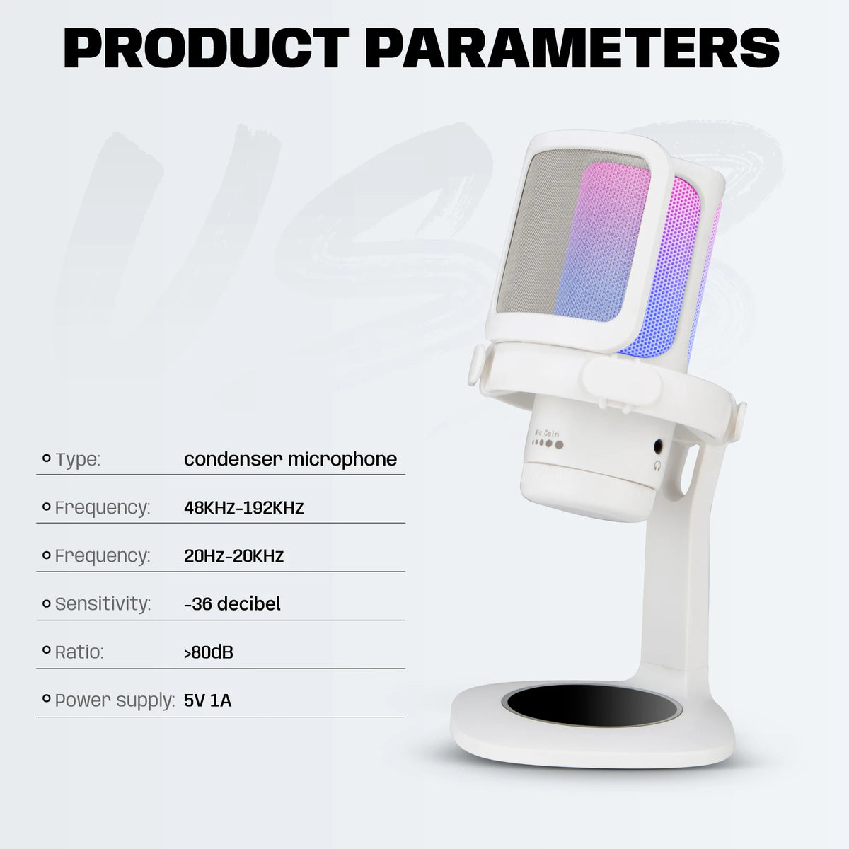 Bolanle USB Microphone RGB Microfone Condensador Wire Gaming Mic for Podcast Recording Studio Streaming Laptop Desktop PC