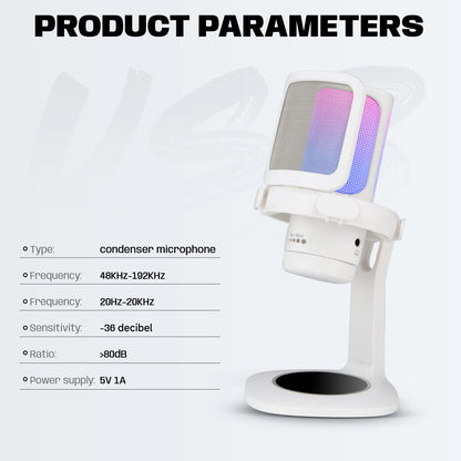 Bolanle USB Microphone RGB Microfone Condensador Wire Gaming Mic for Podcast Recording Studio Streaming Laptop Desktop PC