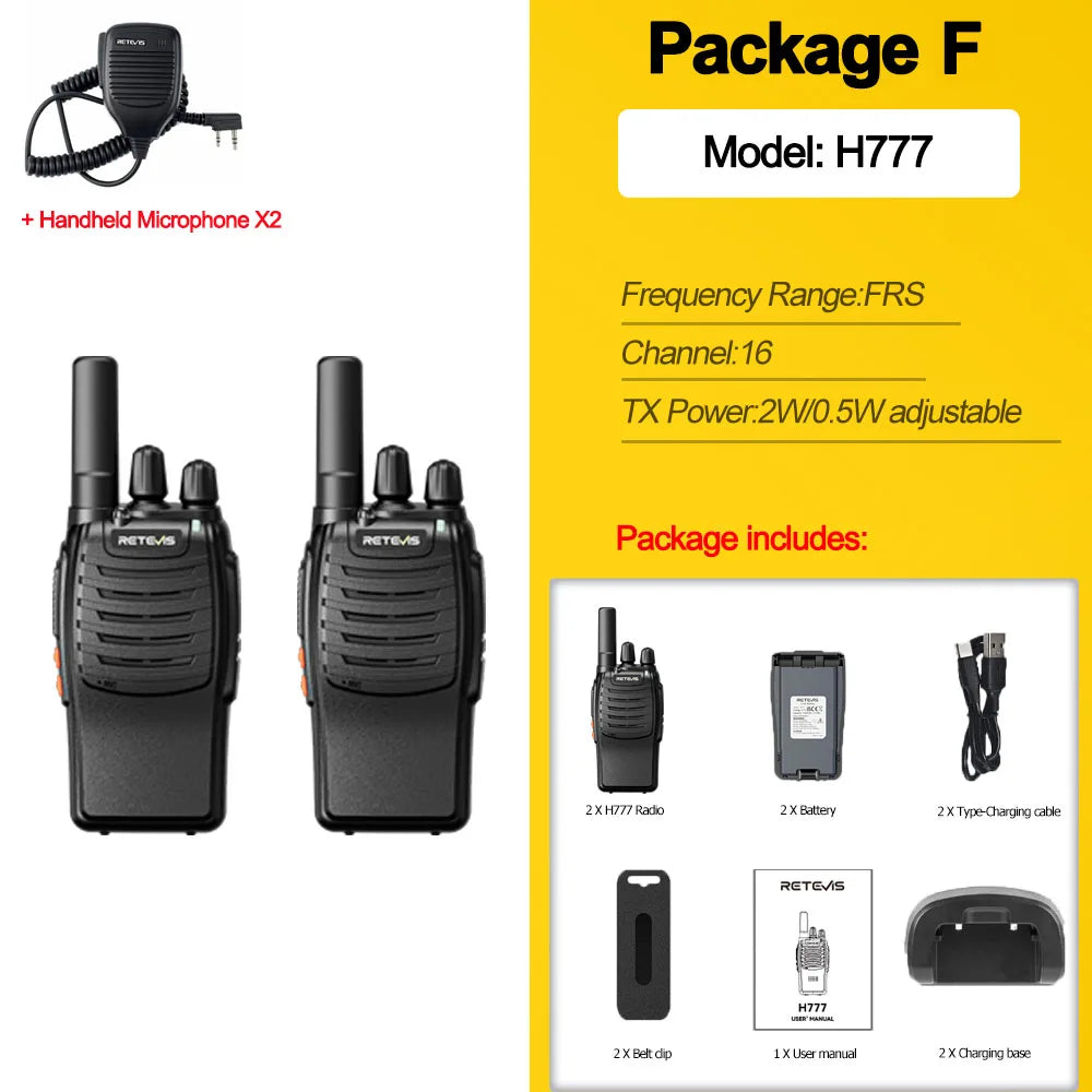 Retevis H777 2pcs Walkie Talkie Clear Sound Quality Portable Walkie Talkies Long Range Type-C Two Way Radio for Cycling Camping