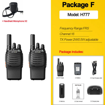 Retevis H777 2pcs Walkie Talkie Clear Sound Quality Portable Walkie Talkies Long Range Type-C Two Way Radio for Cycling Camping