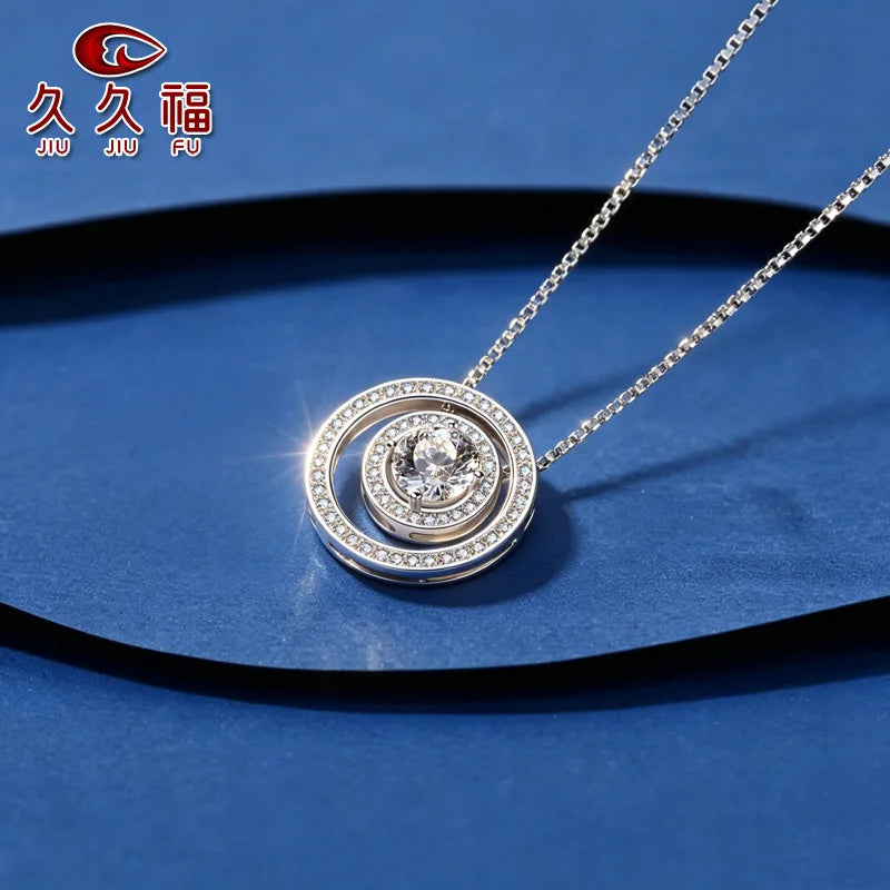 PT950 Platinum Double Ring Round Sparkling Inlaid Choker Necklace for Women,1Carat Moissanite Stylish Accessory for Daily