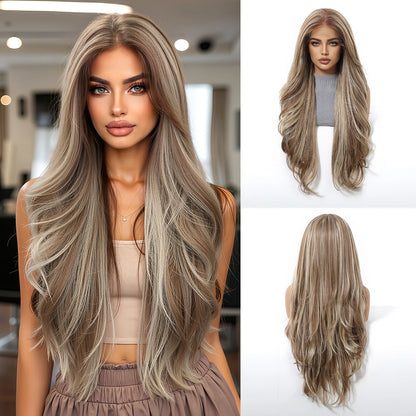 13*6 Lace Front Synthetic Wigs for Black Women Brown Copper 26 Inches Long Wavy Curly Wigs With Baby Hair Natural Hairline Wigs