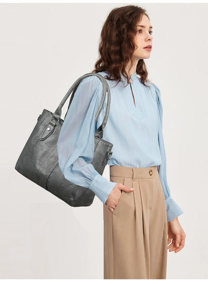 New Soft Leather Handbag For Women Vintage Shoulder Tote Bag Luxury Designer Ladies Large Capacity Purse Commute Bags Sac A Main