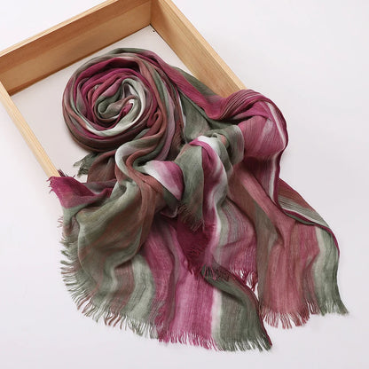 New Fashion Cotton Blend Hijabs Scarf Woman Graduated Color Striped Women Headscarf Retro Versatile Printing Long Shawl