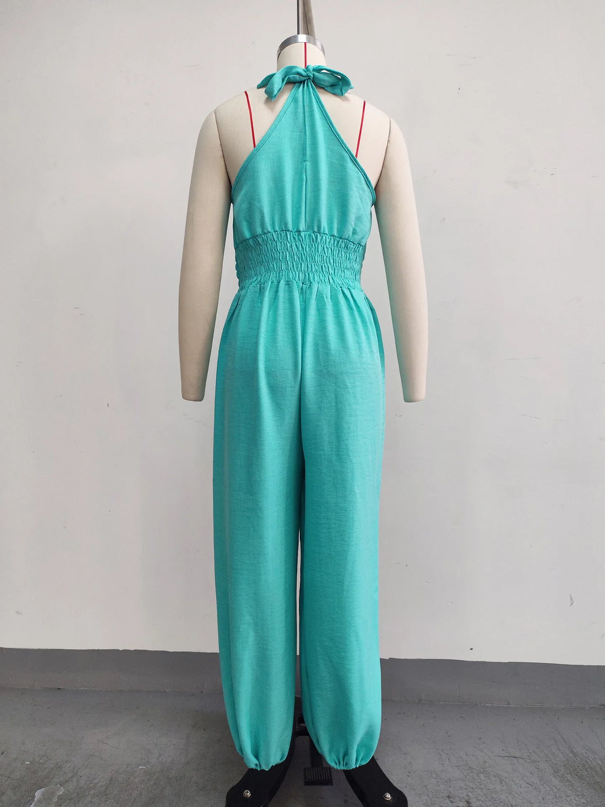 Summer Sexy Halter Sleeveless Pleated Jumpsuit Women Fashion Solid Elastic Waisted Wide Leg Jumpsuit Casual Loose Rompers Street