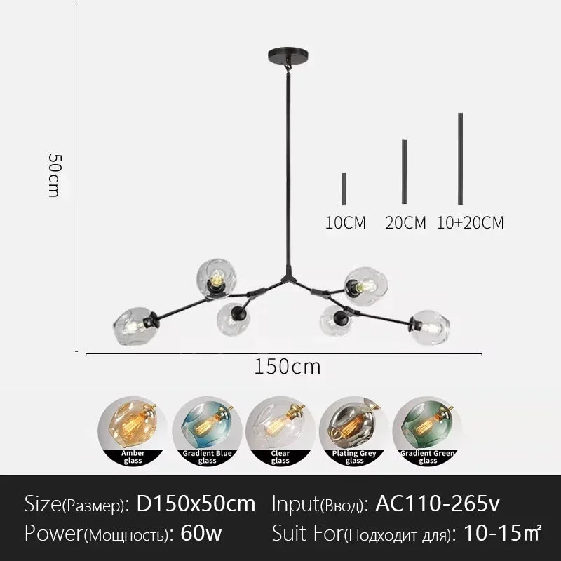 Italy Designer LED Modern Pendant Lights Branching Ceiling Lamp Chandelier Glass Lampshade Suspension Lighting Kitchen Dining