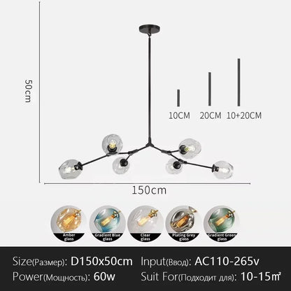 Italy Designer LED Modern Pendant Lights Branching Ceiling Lamp Chandelier Glass Lampshade Suspension Lighting Kitchen Dining