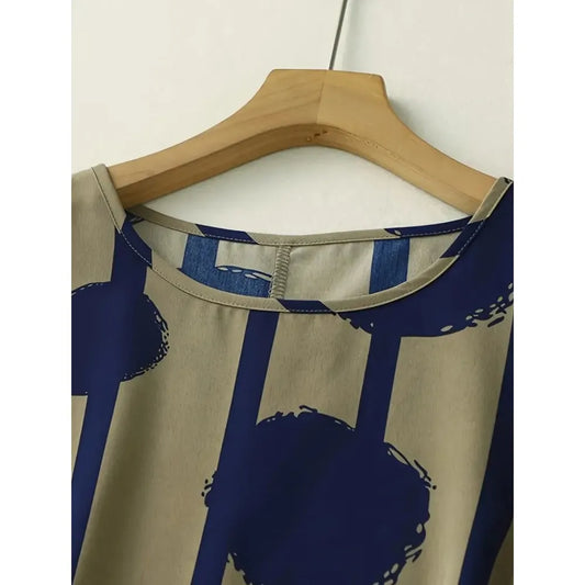 Holiday Casual Striped Printed Dresses Summer Women's Round Neck Short Sleeve Dresses Plus Size Pockets Elegant Party Dresses