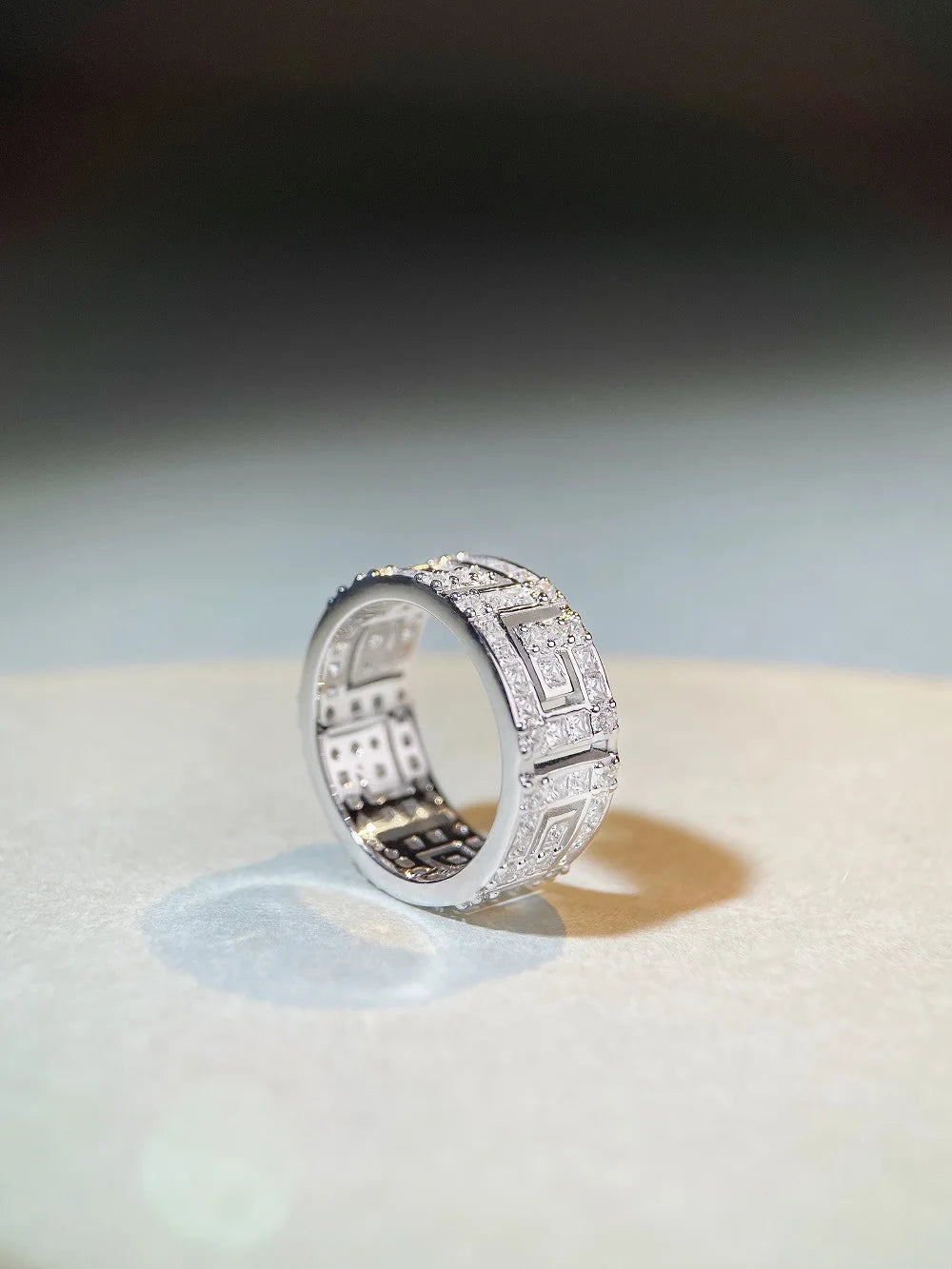 Luxury Solid 18K white gold and platinum PT950 couple ring men and women insMoissanite Diamond Ring full diamond ring