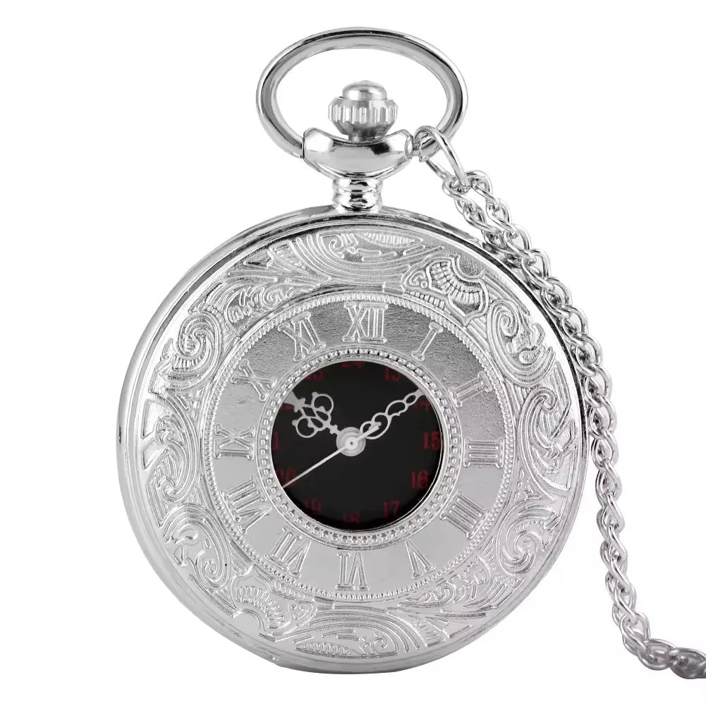 Vintage Steampunk Gift Necklace Pendant Black Roman Numerals Quartz Mens Pocket Watch with Chain for Boyfriend