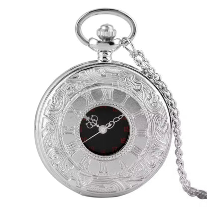 Vintage Steampunk Gift Necklace Pendant Black Roman Numerals Quartz Mens Pocket Watch with Chain for Boyfriend