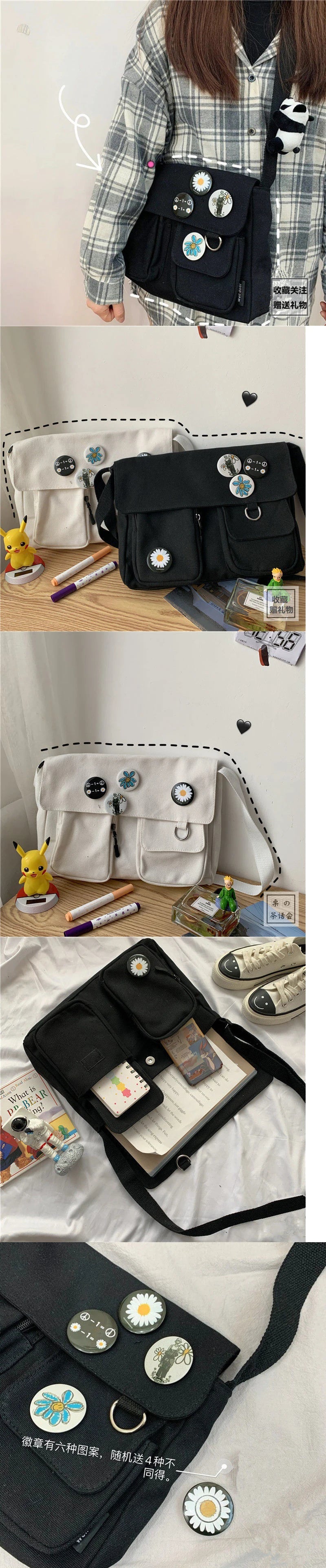 Fashion Women Canvas Shoulder Bags For Youth Casual Ladies Large Capacity Crossbody Bags Solid Handbags Messenger Bags for Women