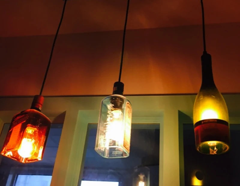 Retro Industrial Loft Wine Bottle Pendant Lights Restaurant Cafe Bar Glass Hanging Lamp Clothing Store Lustre Indoor Lighting