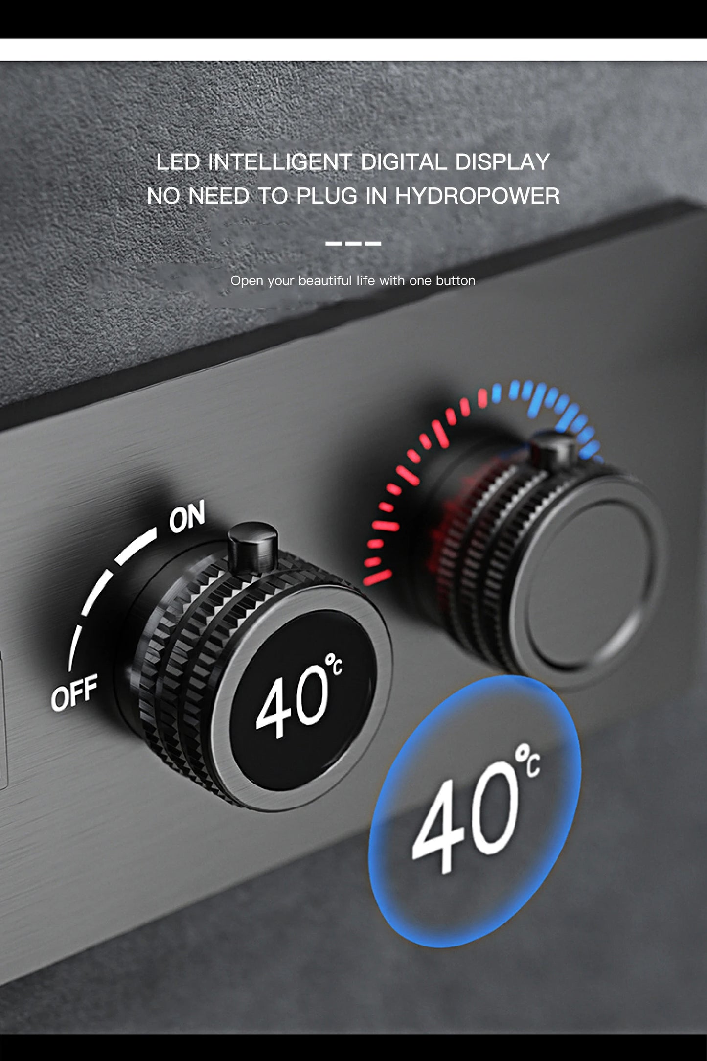 Luxury Black Brass Shower System Wall-Mounted LED Digital Display Design Cold & Hot Dual-Control 4-Function Ceiling Shower Tap