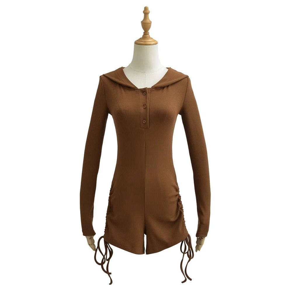 Women's Jumpsuits Y2k Shorts Playsuits 90s Vintage Slim Casual Sexy Bodysuits Long Sleeves Femme Aesthetic Punk Korea Hooded