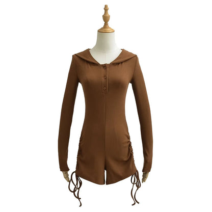Women's Jumpsuits Y2k Shorts Playsuits 90s Vintage Slim Casual Sexy Bodysuits Long Sleeves Femme Aesthetic Punk Korea Hooded