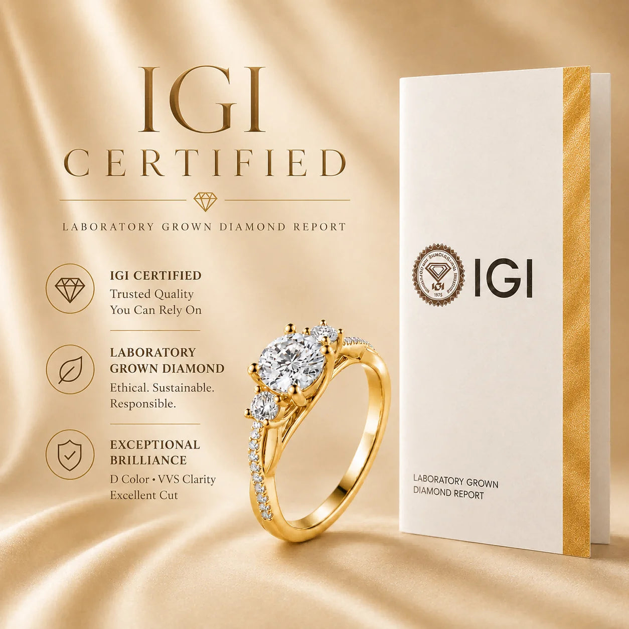 Custom Lab Grown Diamond Ring 9K 14K Gold 0.5ct to 3ct D Color VVS Clarity Engagement Wedding Promise Anniversary Ring for Women