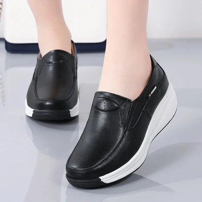 Women Flats Platform Loafers Ladies Elegant Genuine Leather Moccasins Shoes Woman Spring Round Toe Slip On Casual Women's Shoes
