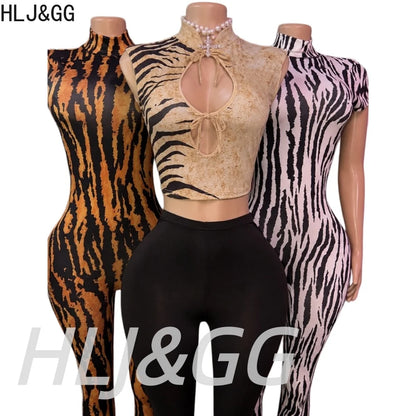 HLJ&GG Autumn Stripe Print Backless One Piece Jumpsuits Women Round Neck Long Sleeveless Slim Playsuits Sexy Overalls Streetwear